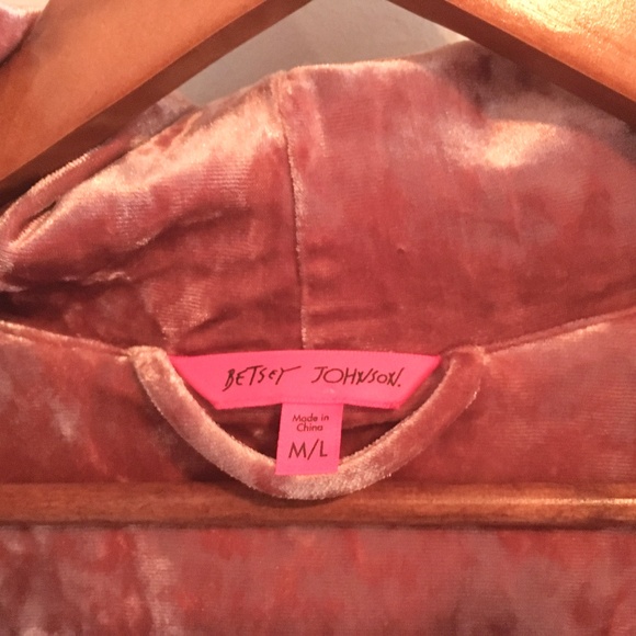 Betsey Johnson Mini Robe Hoodie Crushed Velvet Pink Ruffled hem Flare sleeve M/L - Picture 5 of 13